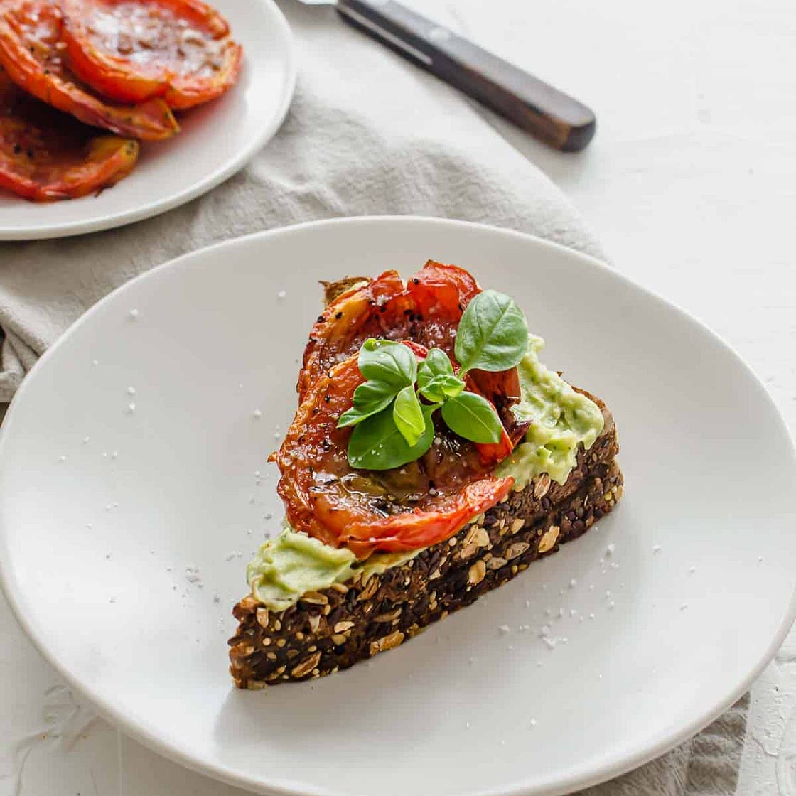 Vegan Avocado Toast with Roasted Tomatoes (High Protein!)