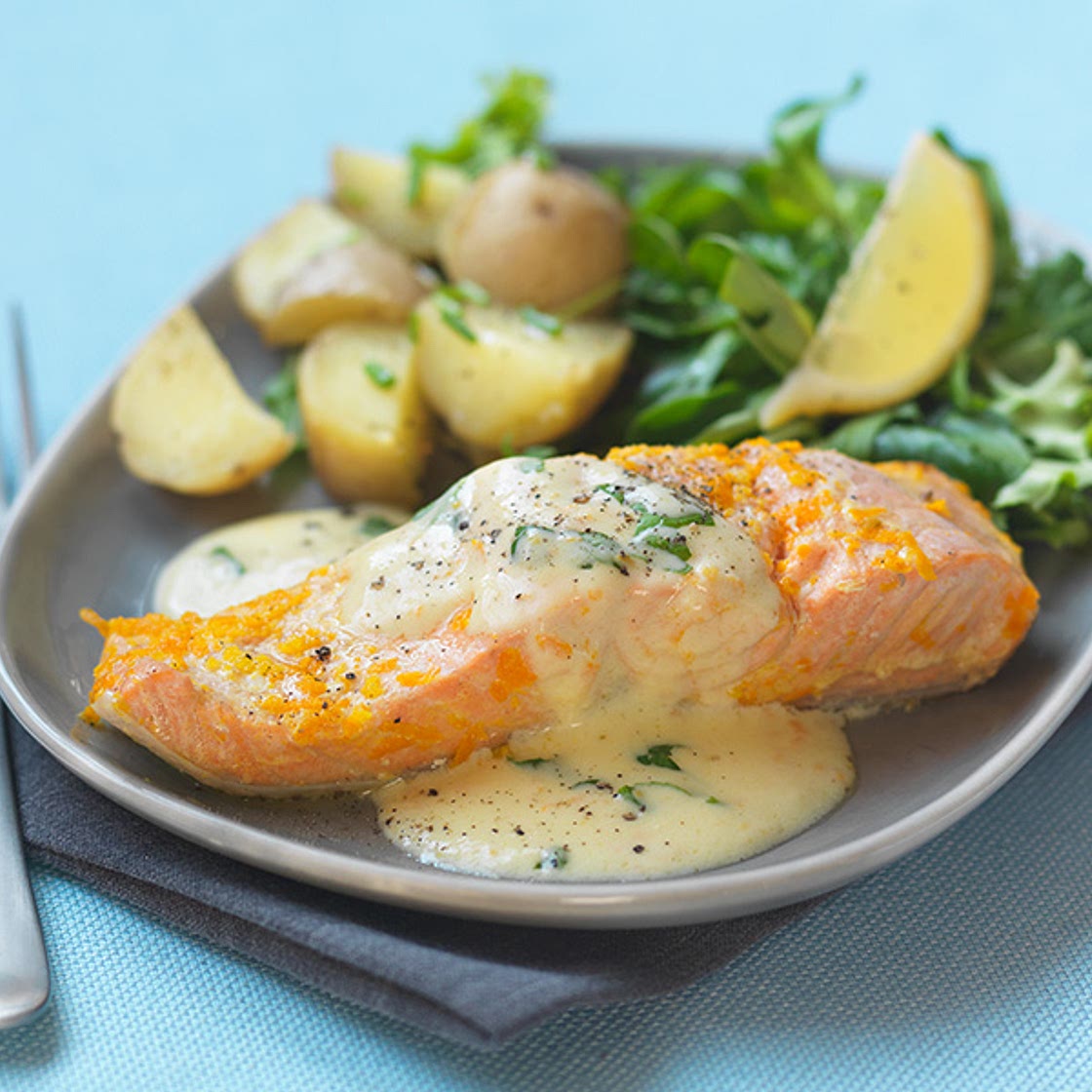 Trout with citrus and basil sauce