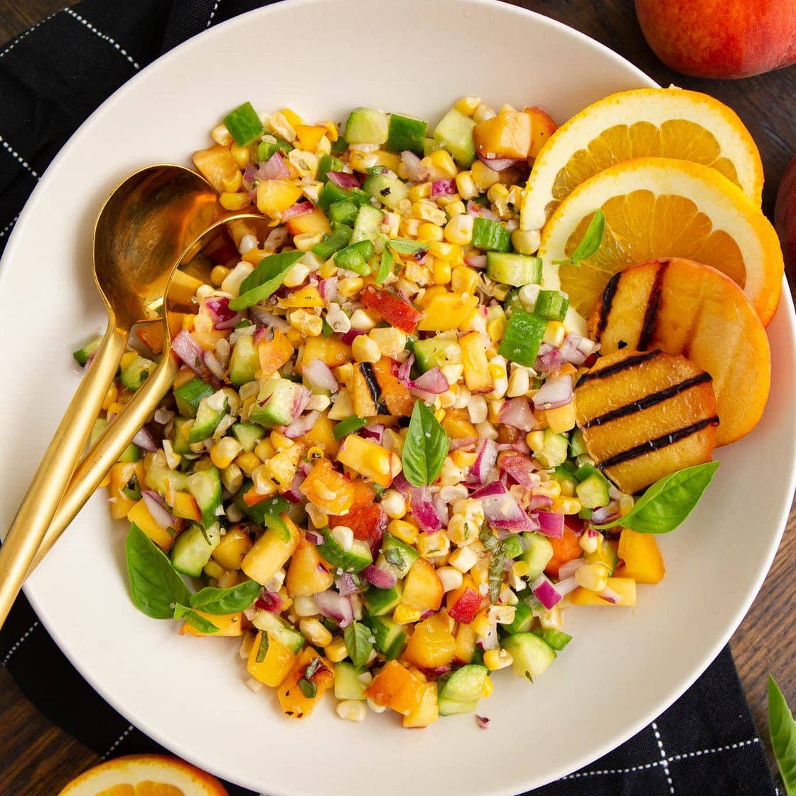 Grilled Corn and Peach Salad