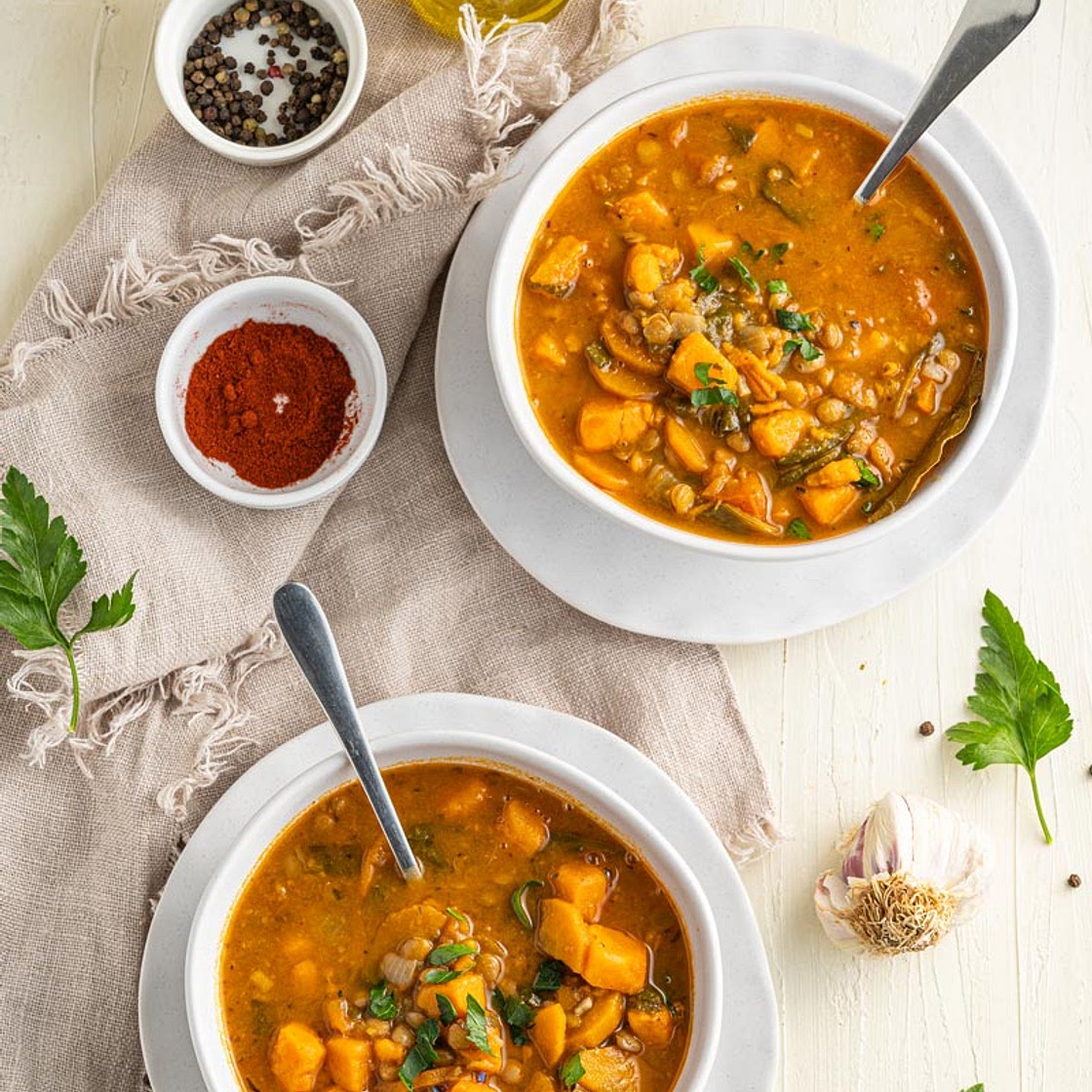 Carrot and Lentil Soup with Sweet Potatoes