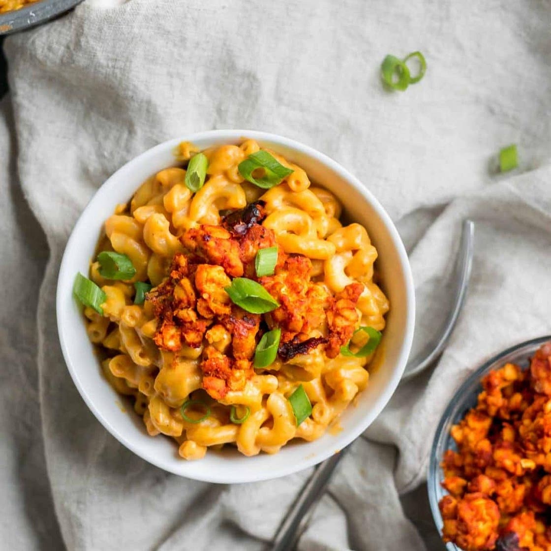 Vegan Chipotle Mac and Cheese with Spicy Tempeh Crumbles