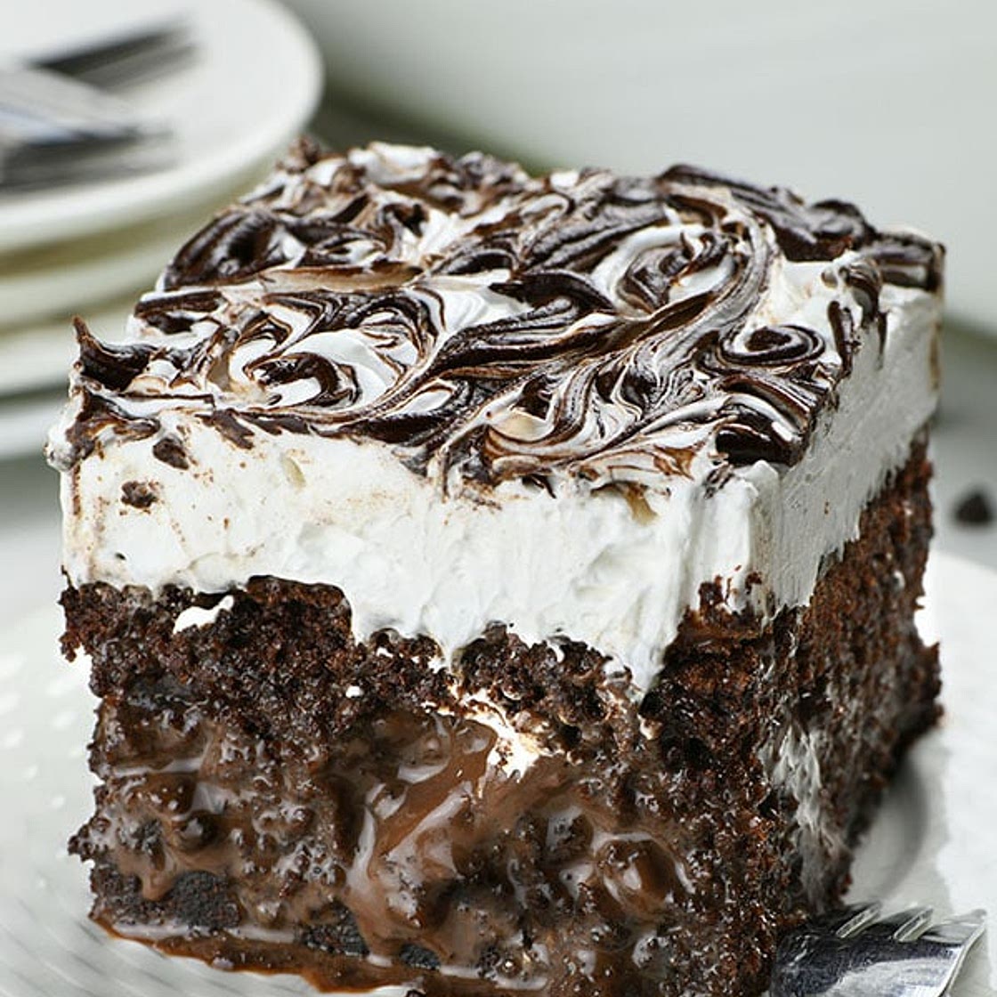 Marshmallow Chocolate Poke Cake