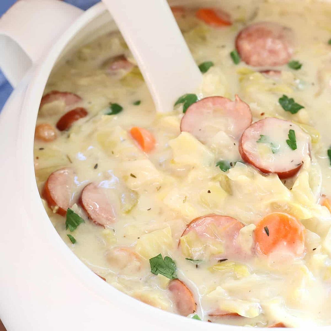 Creamy Cabbage and Kielbasa Soup