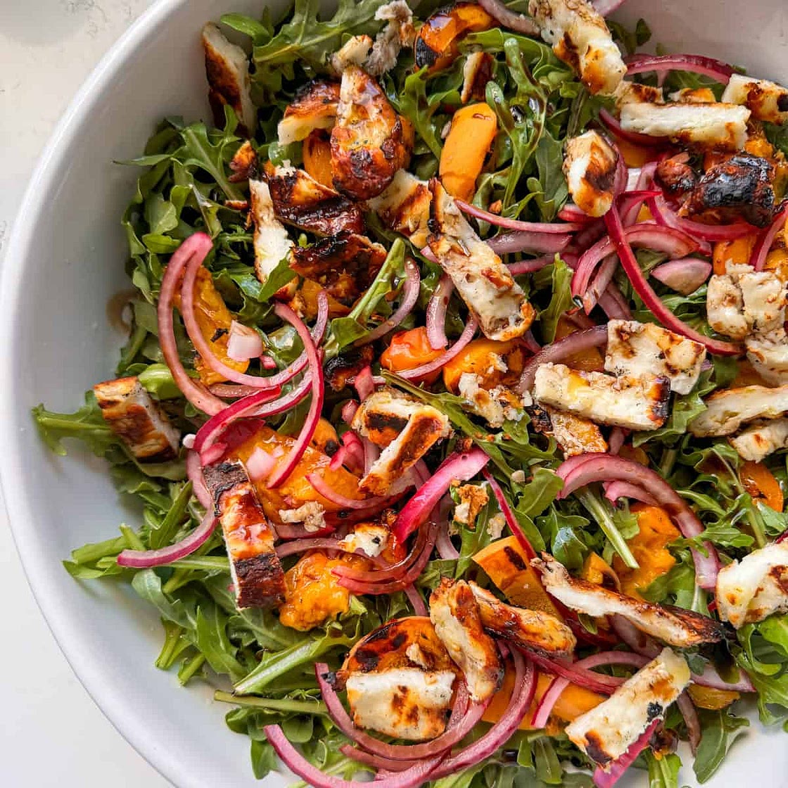 Grilled Peaches, Arugula, and Halloumi Salad