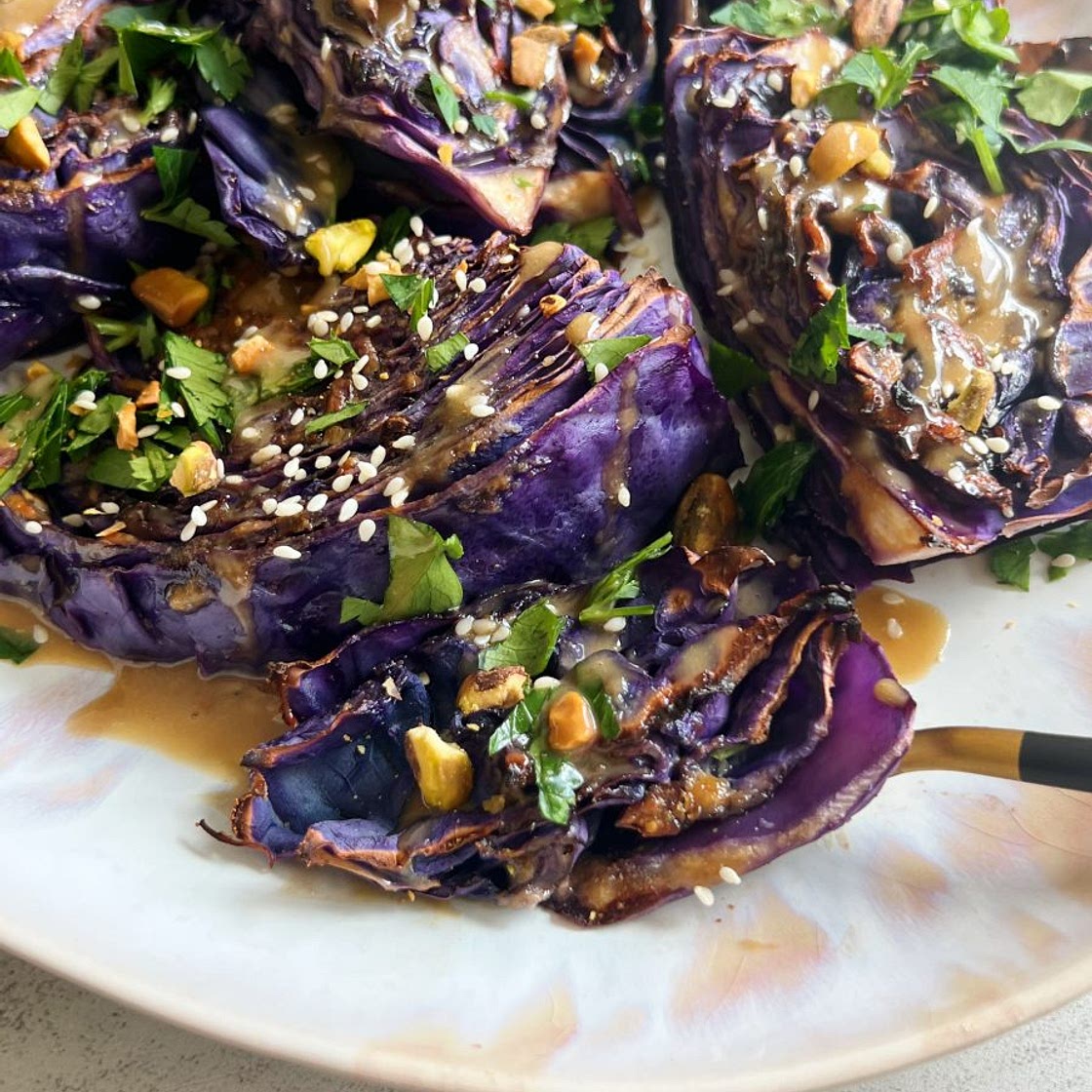 Roasted Cabbage with Maple Tahini