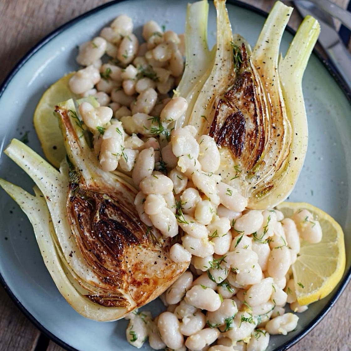 Fried Fennel with Lemon Garlic Beans