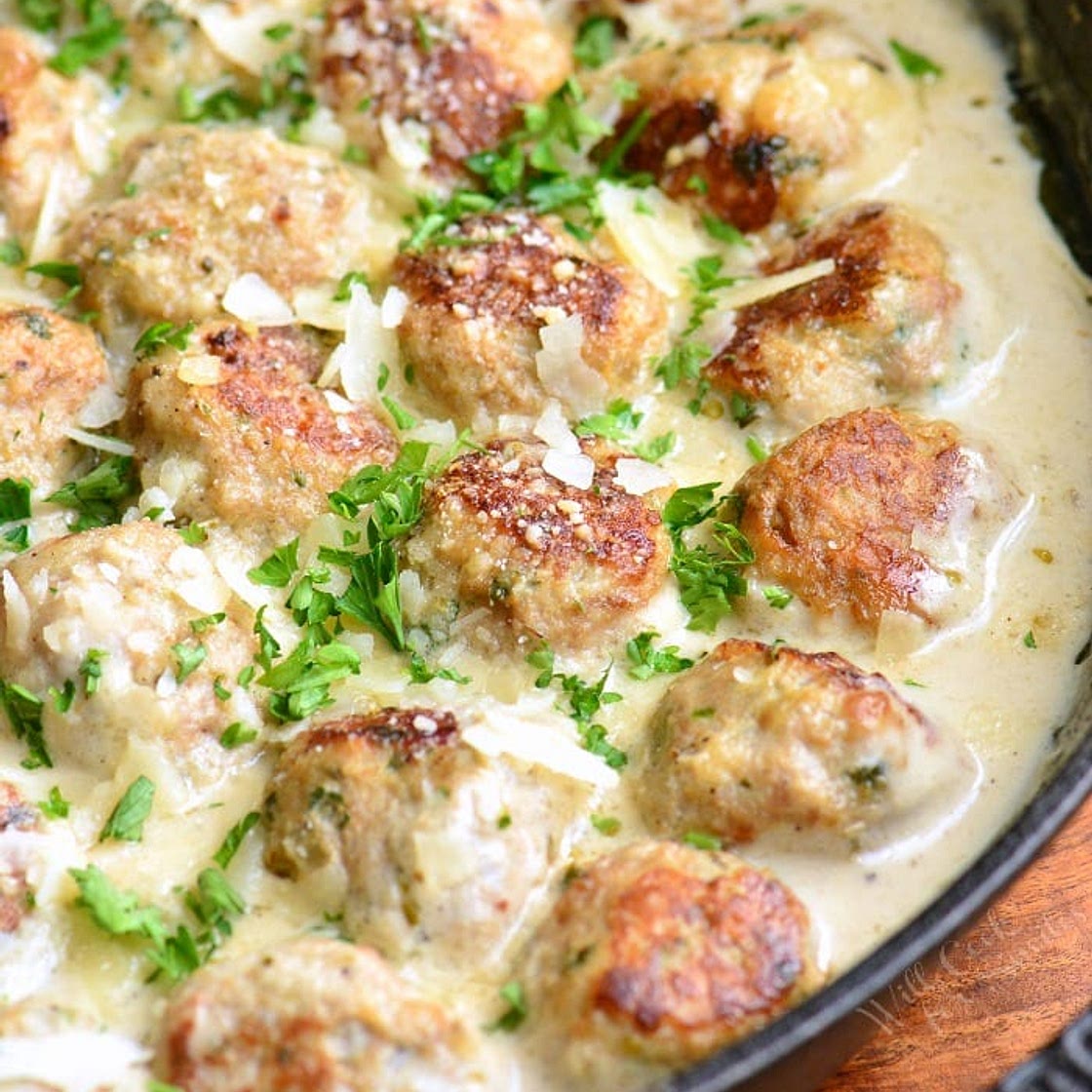 Turkey Meatballs In Creamy Garlic Parmesan Sauce