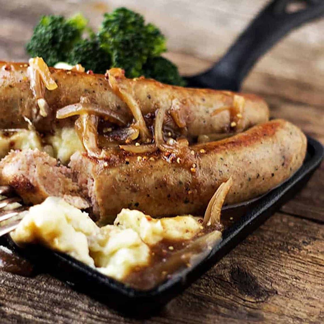 Bangers and Mash with Onion Gravy