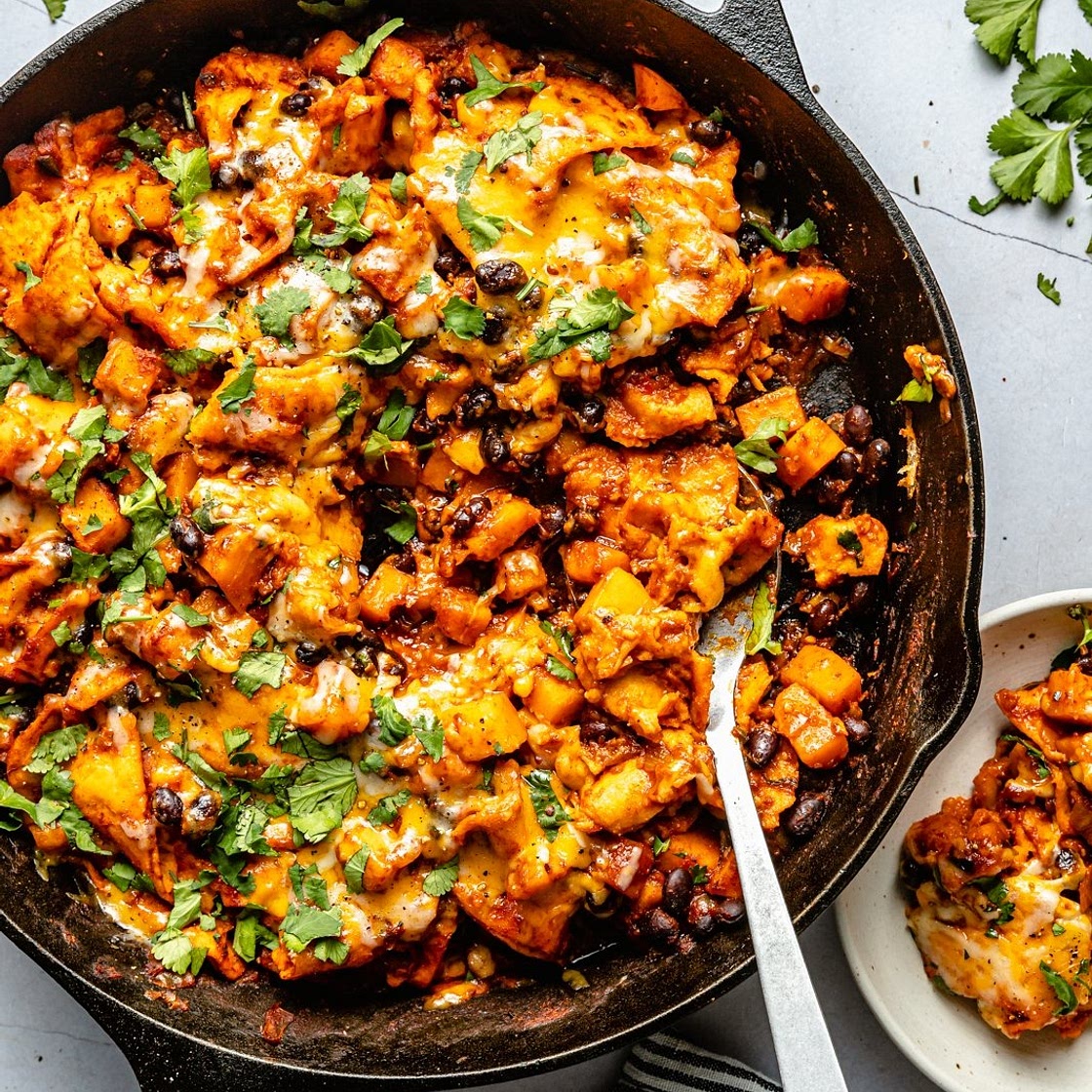 Butternut Squash and Black Bean Enchilada Skillet