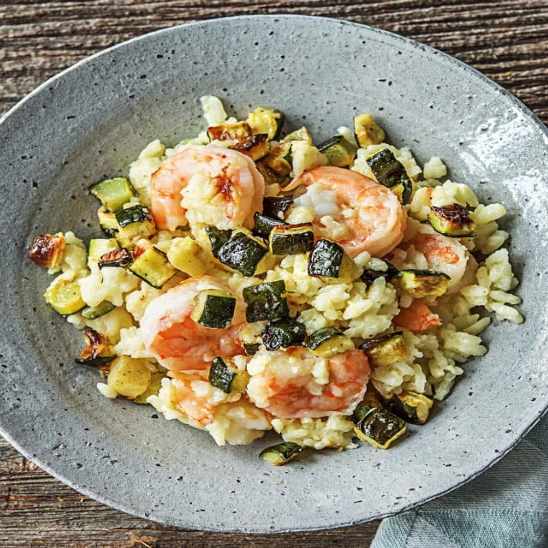 Lemony Shrimp Risotto with Roasted Zucchini