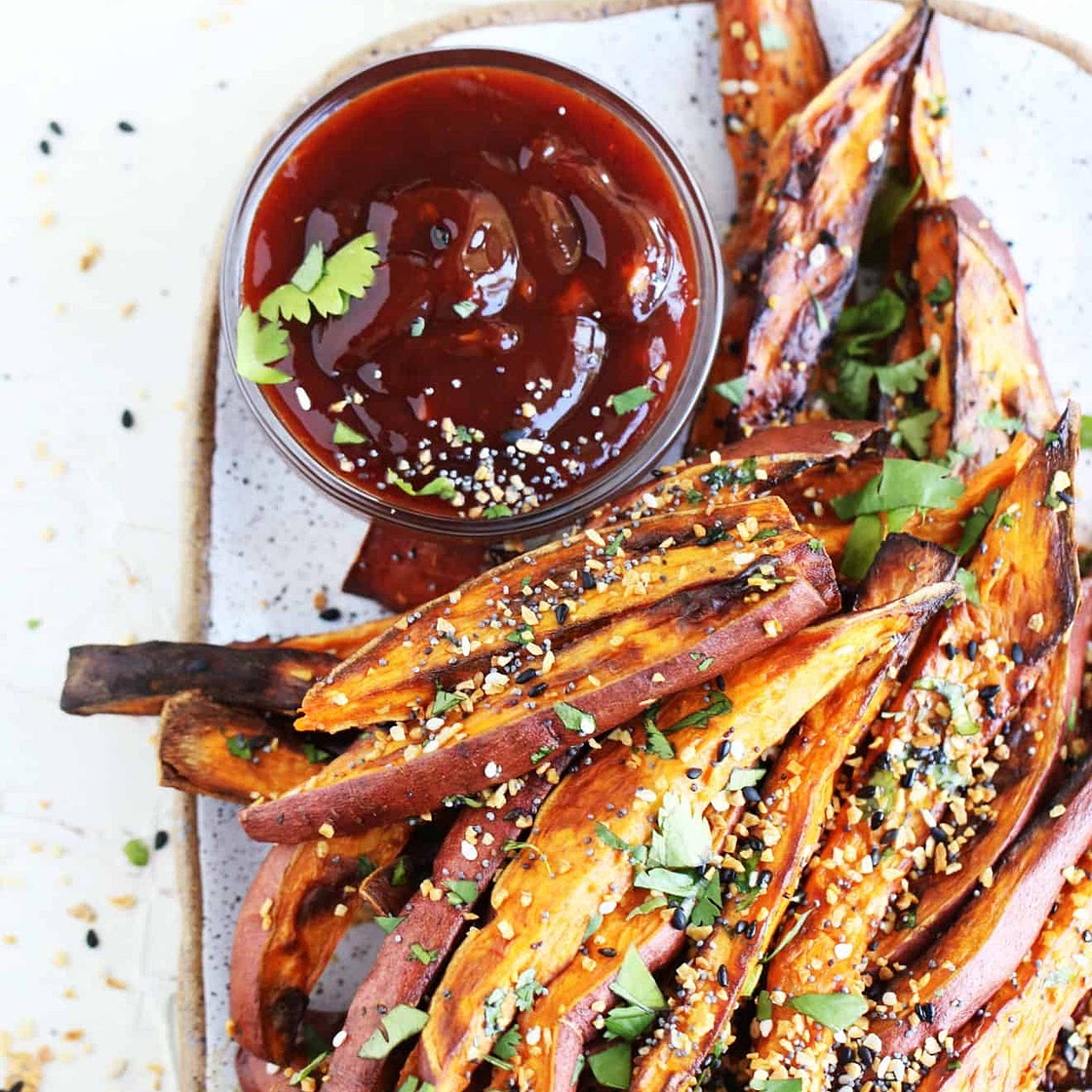 Everything Bagel Sweet Potato Fries + Chipotle Ketchup