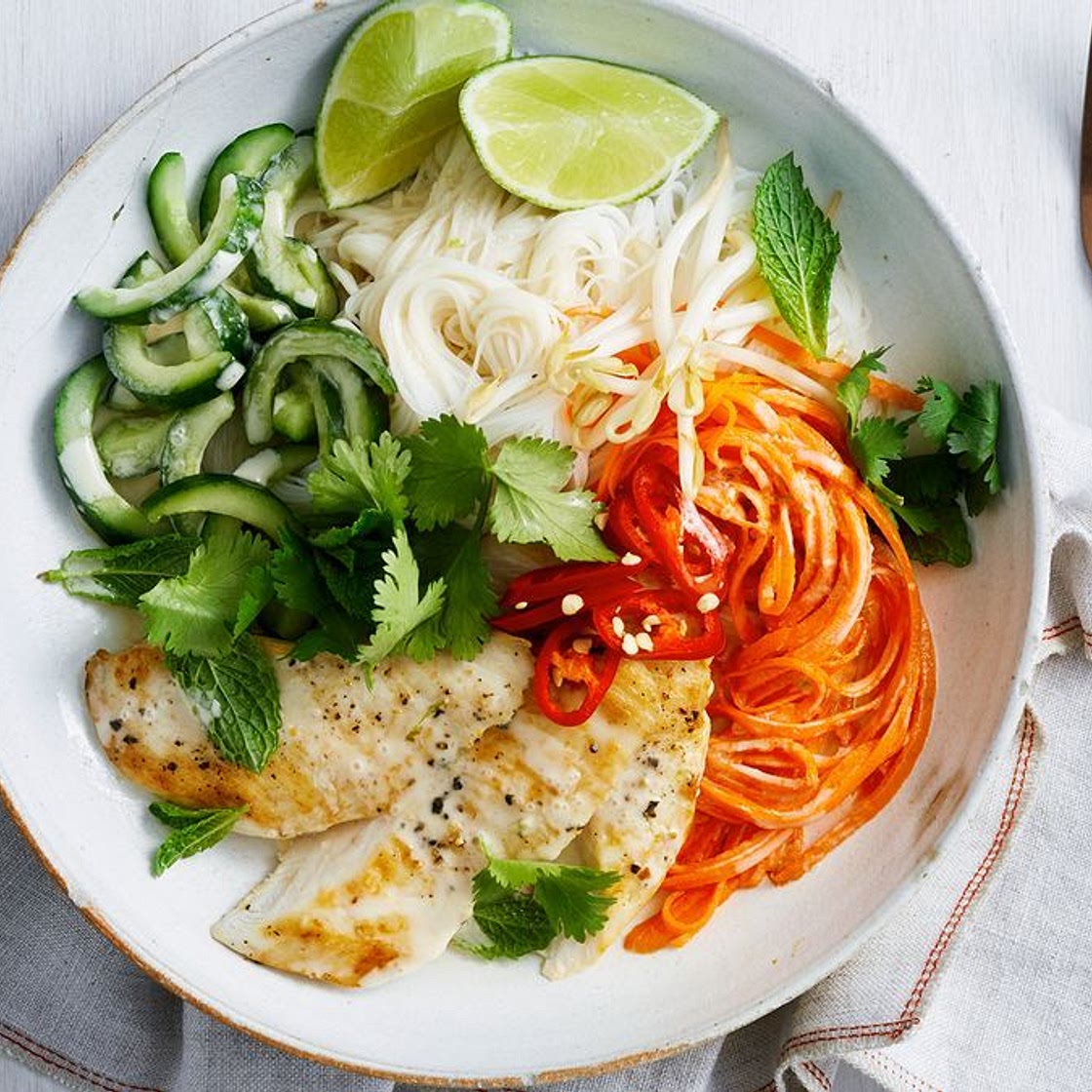Coconut lime chicken noodle bowl recipe