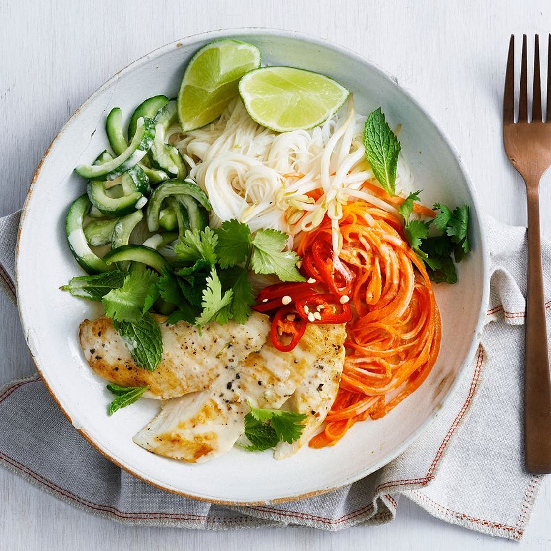 Coconut lime chicken noodle bowl recipe