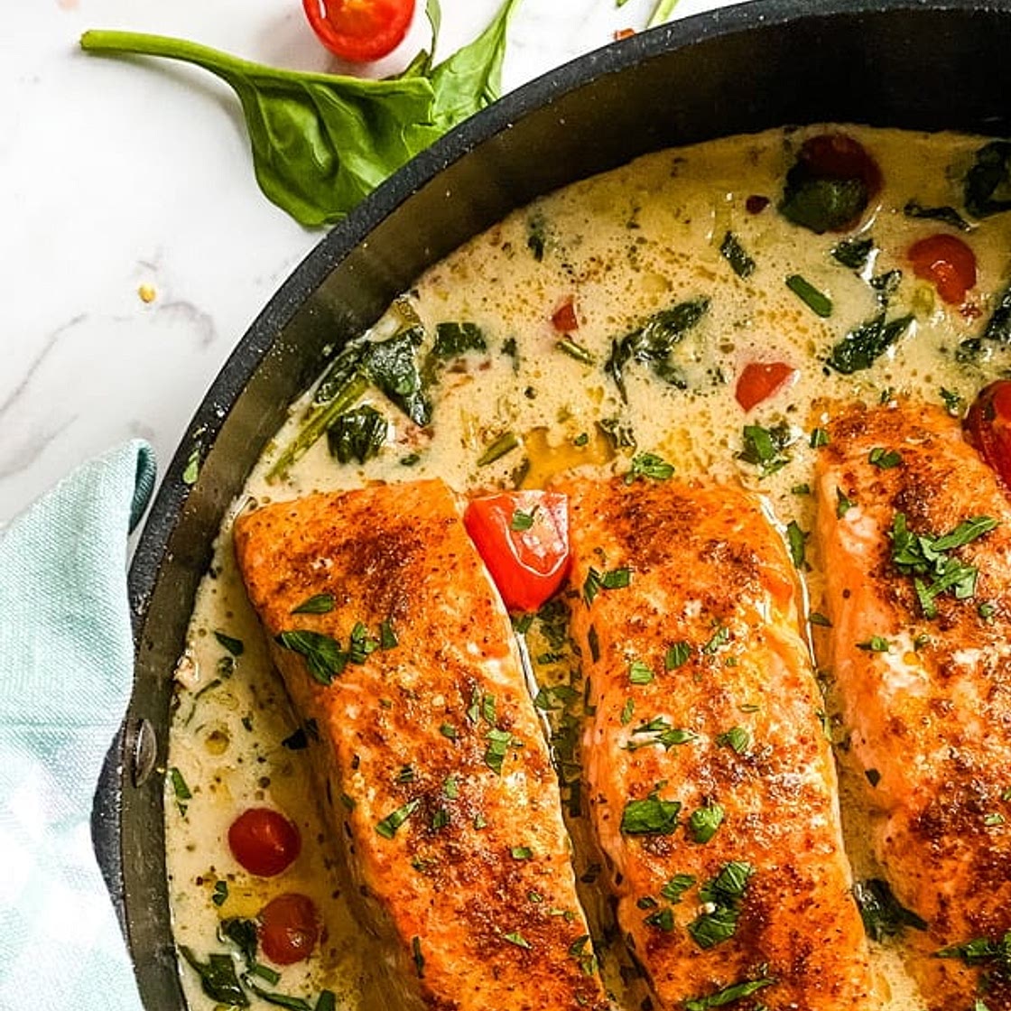 Baked Salmon with Creamy Coconut Spinach Sauce