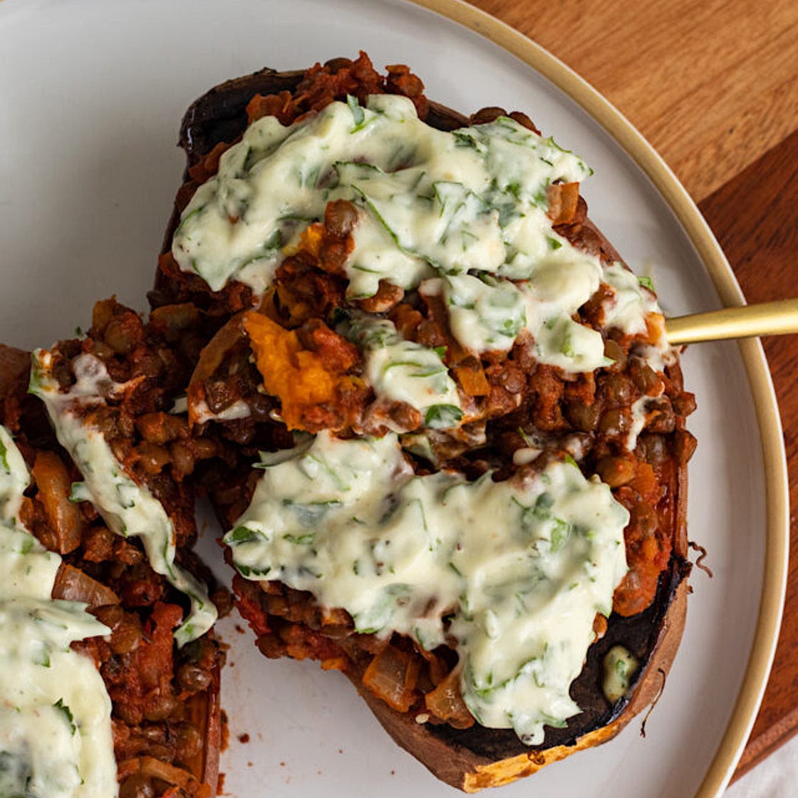 greek lentil stuffed baked sweet potatoes