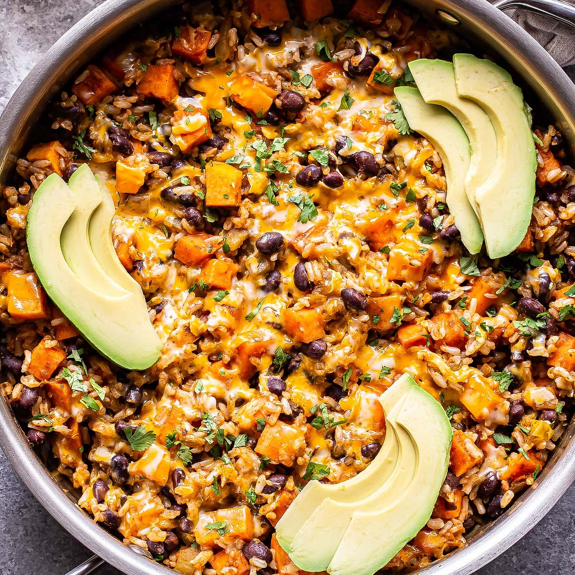 Southwest Sweet Potato, Black Bean and Rice Skillet