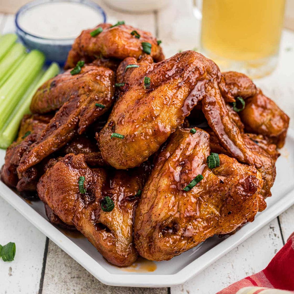 Spicy Oven Baked Wings with Honey Bourbon Glaze