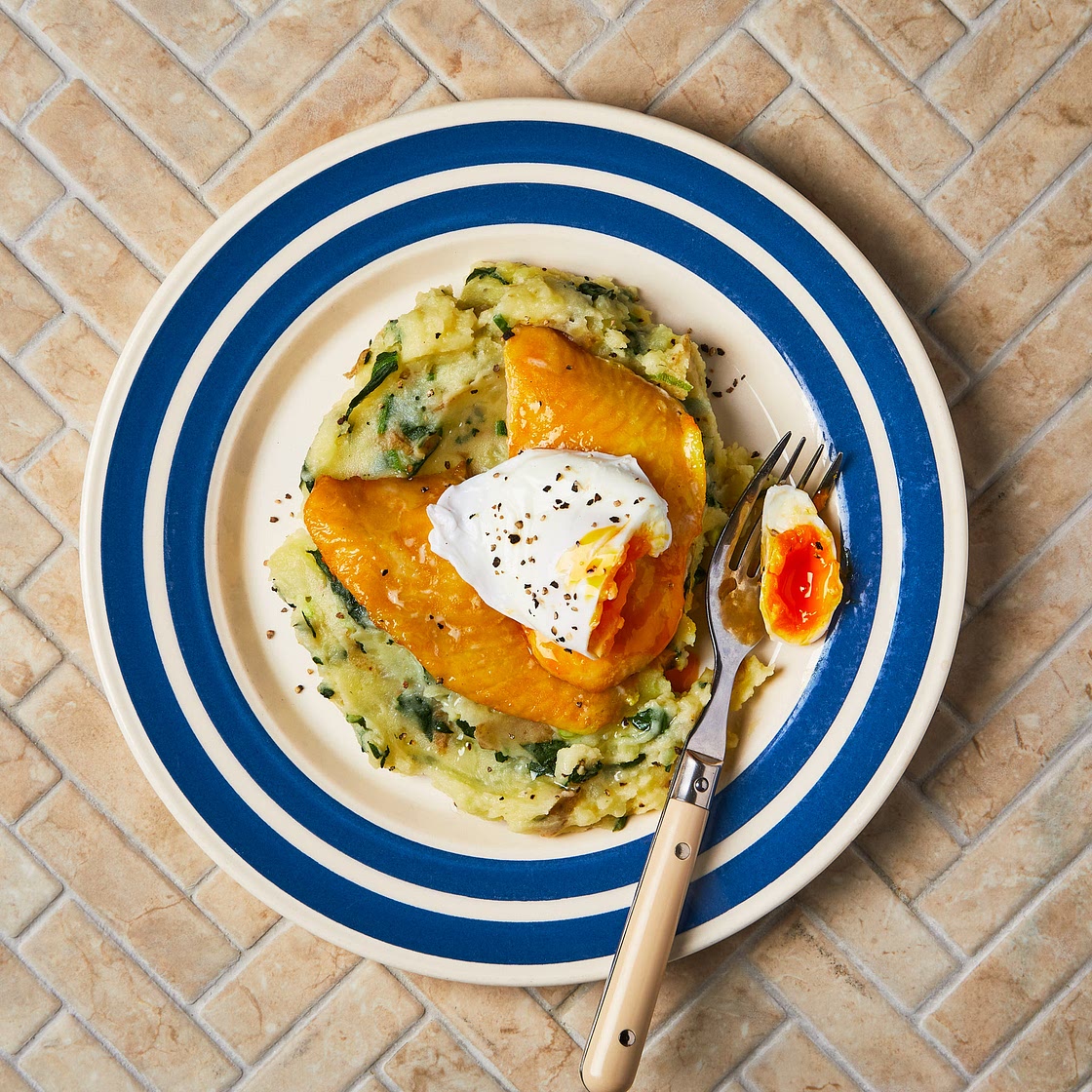 Smoked Basa With Cheesy Spinach Mash And Poached Egg
