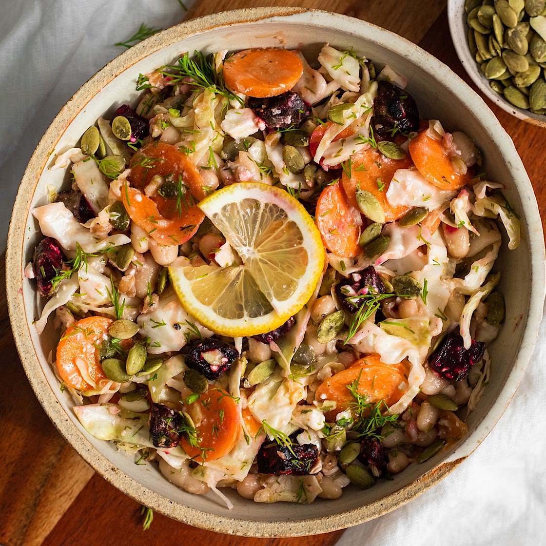 Crunchy Mediterranean Cabbage White Bean Salad