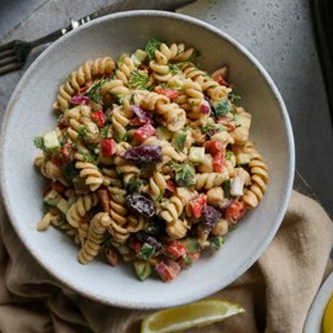 Dill Pasta Salad with a Tahini Dressing