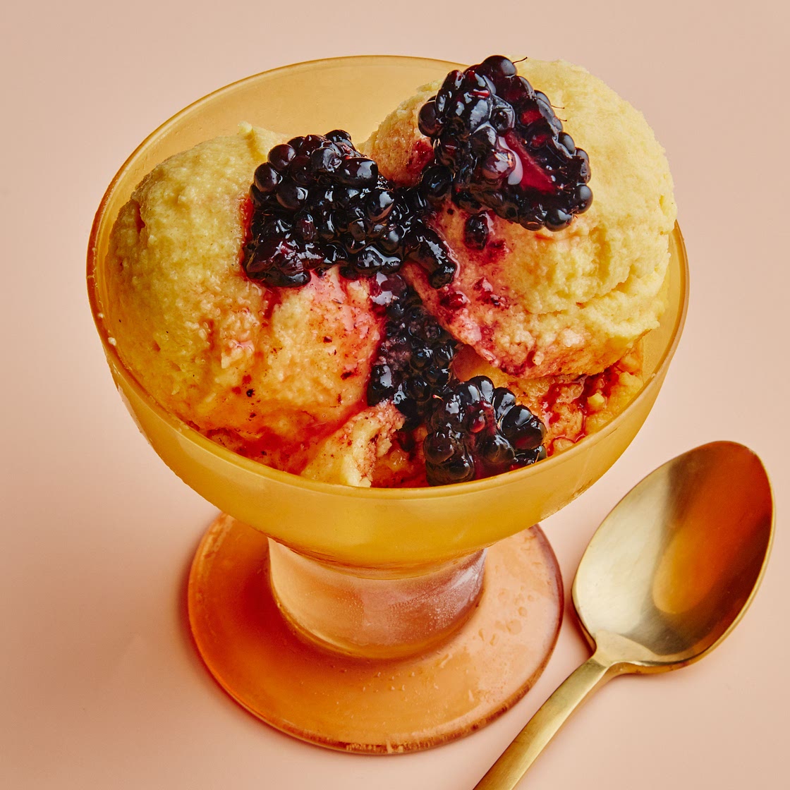 Peach Sorbet with Crushed Blackberries