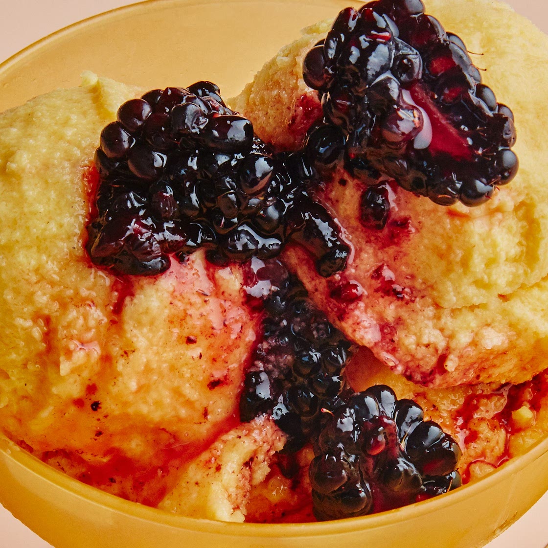 Peach Sorbet with Crushed Blackberries