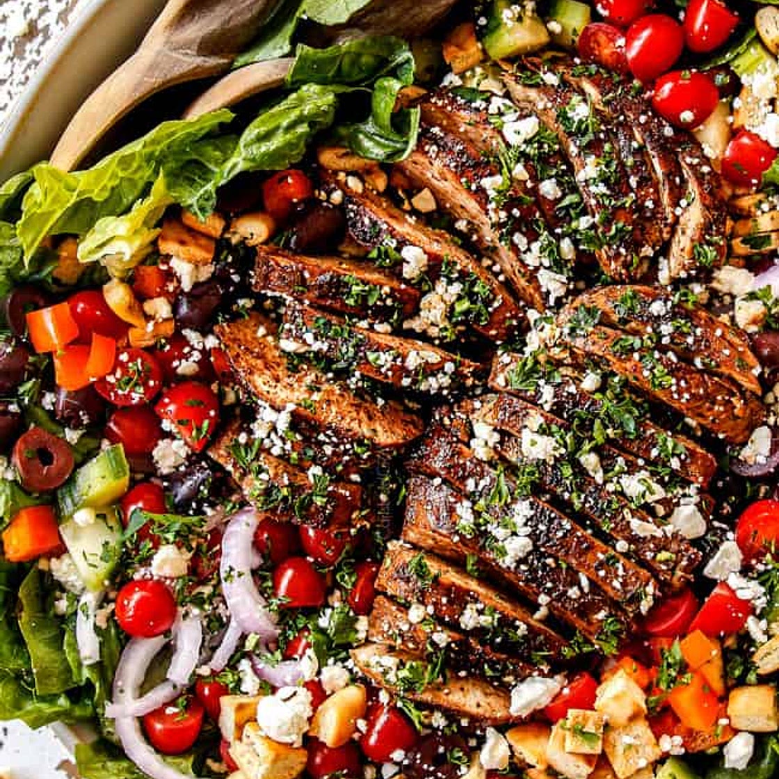 Greek Salad Recipe with Chicken and Tzatziki Dressing