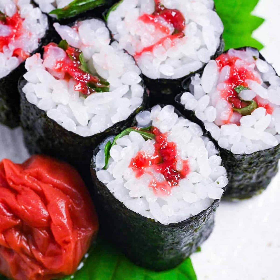 Ume Shiso Maki (Pickled Plum & Perilla Leaf Sushi Rolls)