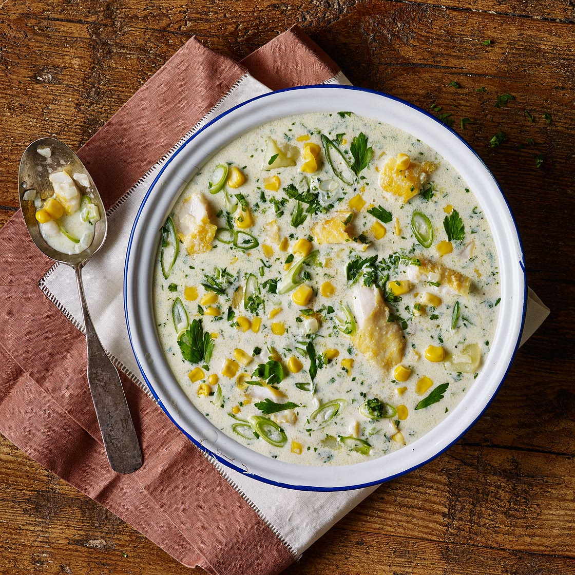 One Pot Smoked Fish & Corn Chowder