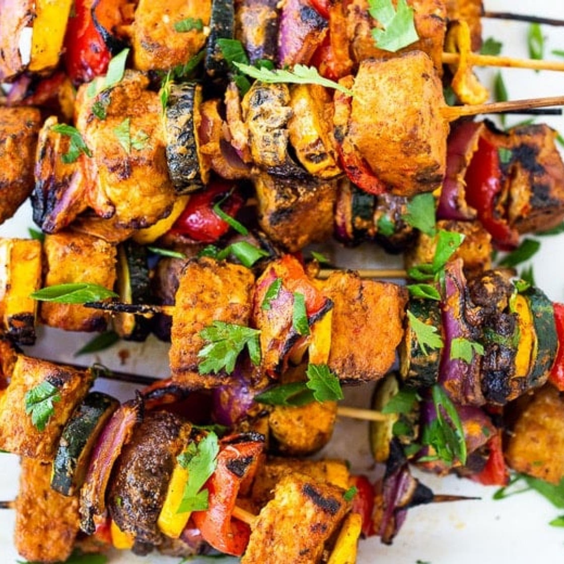Grilled Veggie Kabobs with Harissa Yogurt