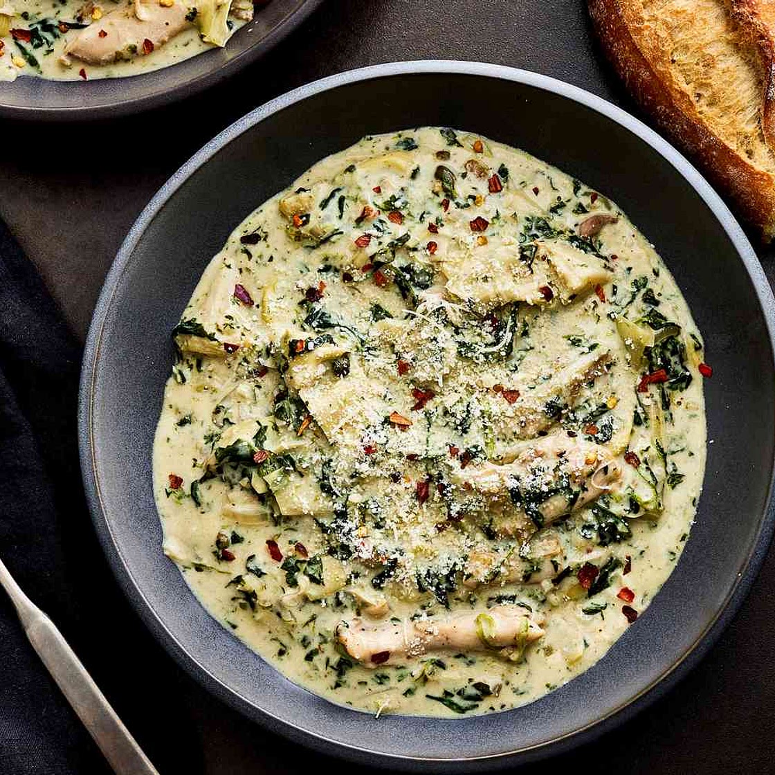 Creamy Spinach, Artichoke, and Chicken Stew