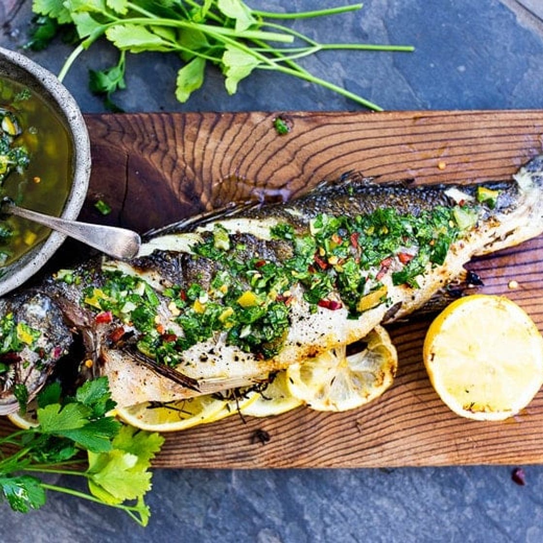 Grilled Whole Branzino With Preserved Lemon Gremolata