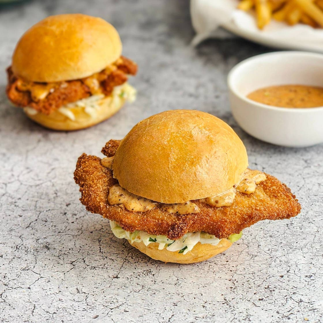 Chicken Schnitzel Sliders with Slaw and Creamy Mustard