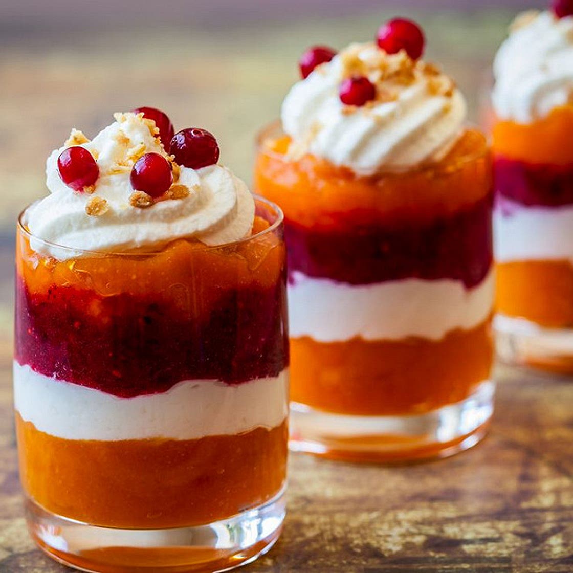 Verrines de potiron, framboises et mascarpone