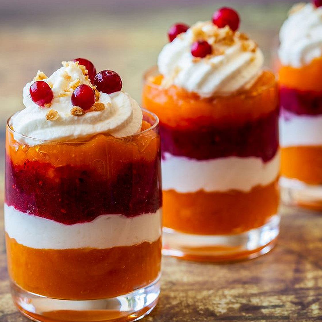 Verrines de potiron, framboises et mascarpone