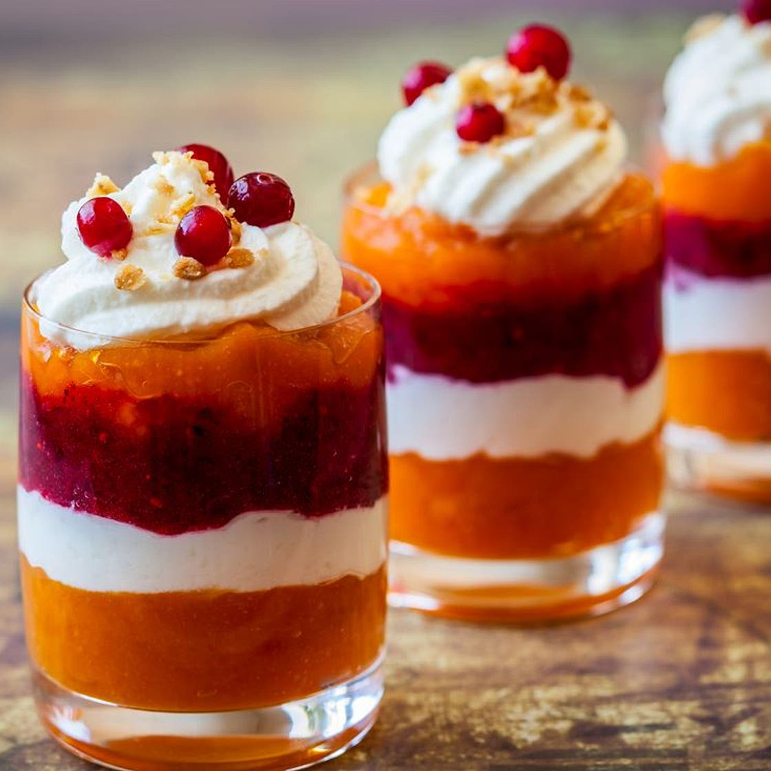 Verrines de potiron, framboises et mascarpone