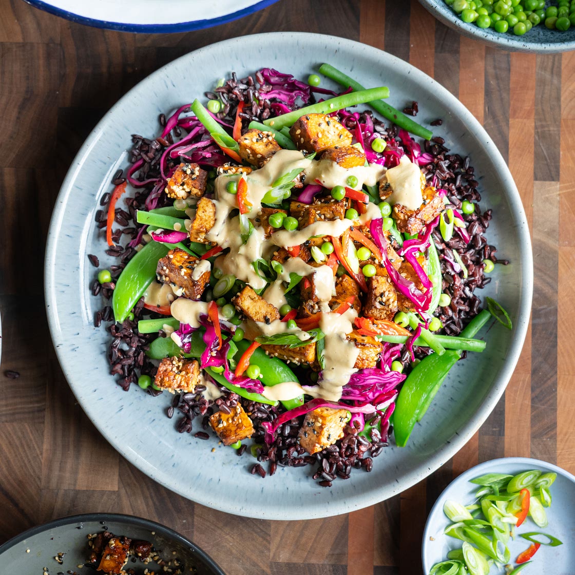 Black Rice With Crunchy Greens & Miso Dressing