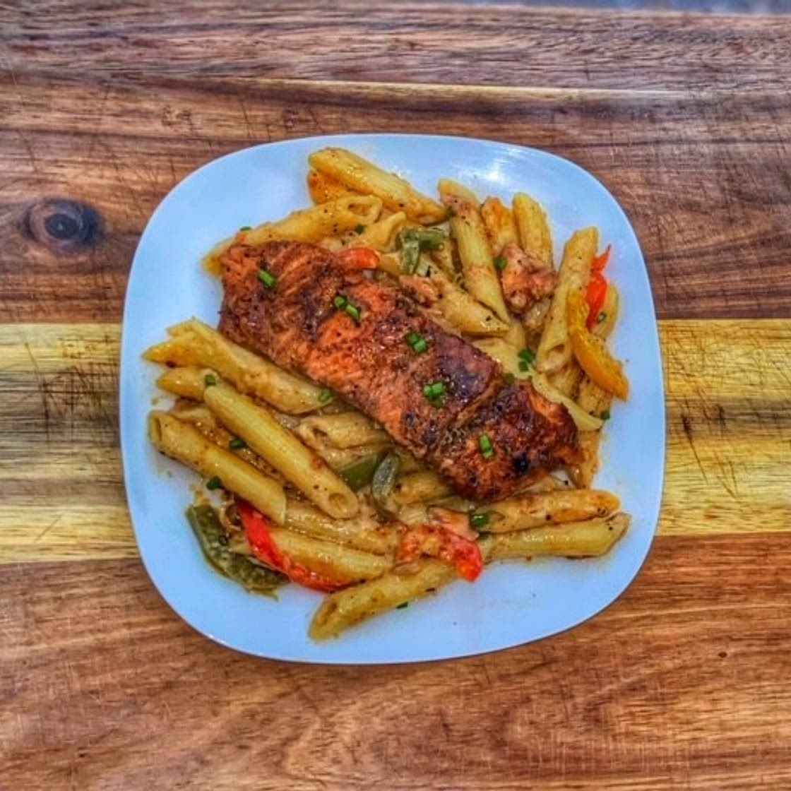 The Best Jamaican Honey Jerk Salmon Rasta Pasta Recipe