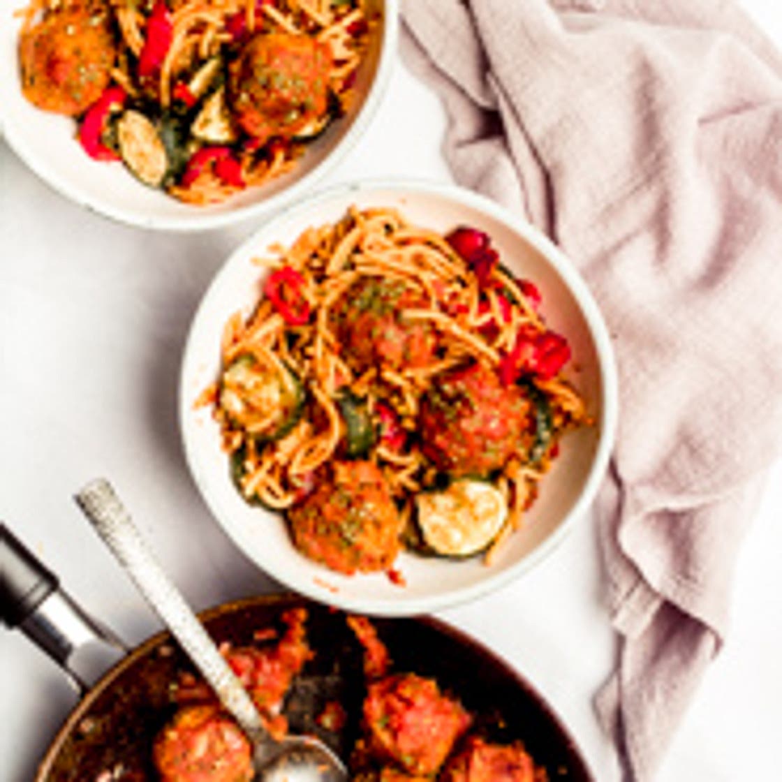 Spaghetti and 'Meatballs' made with yellow split peas