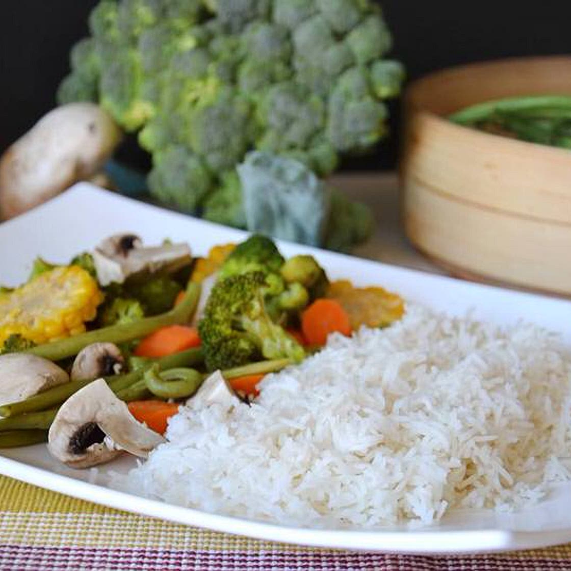 Riso e verdure al vapore