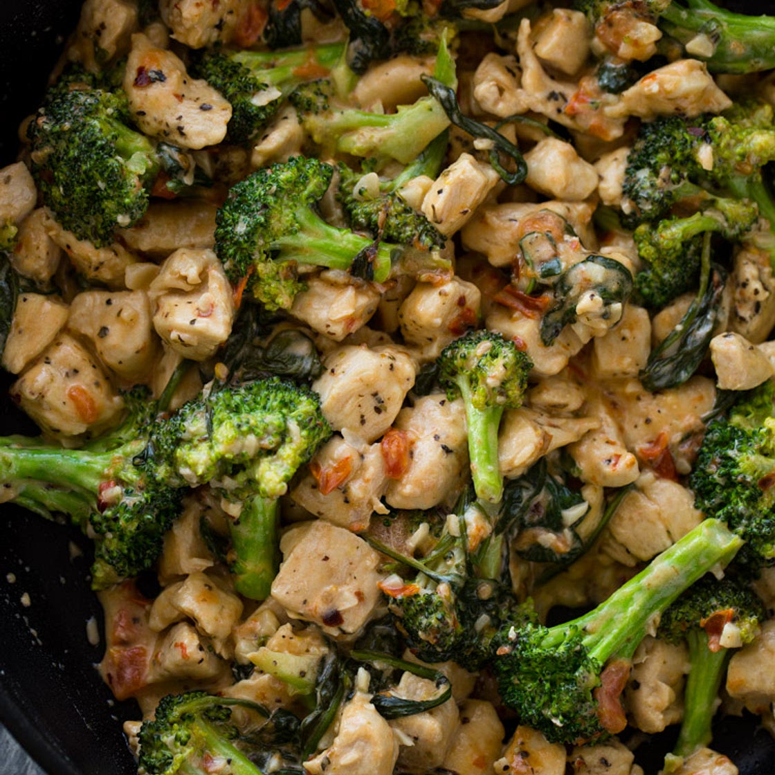 15 Minute Keto Garlic Chicken with Broccoli and Spinach