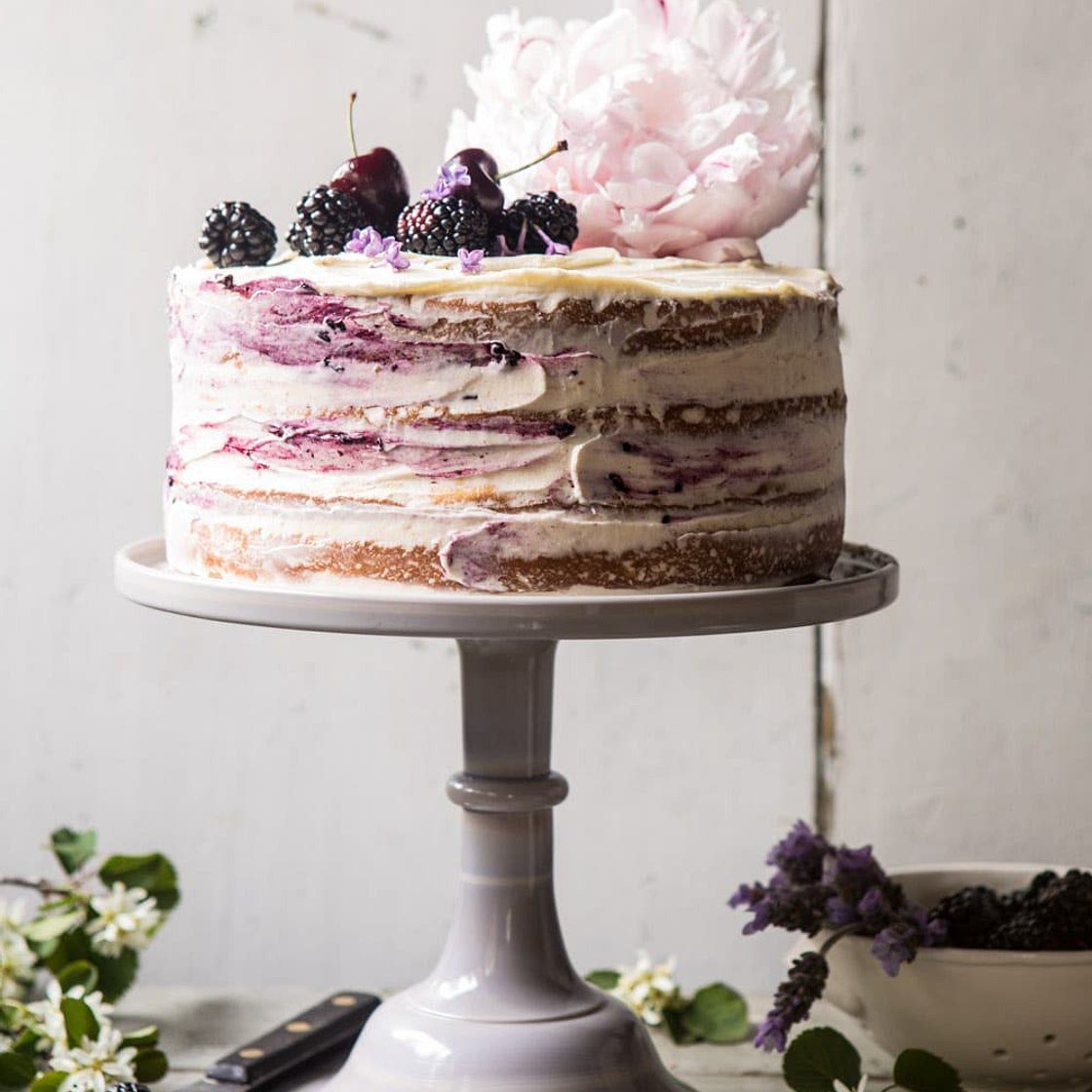 Blackberry Lavender Naked Cake with White Chocolate Buttercream