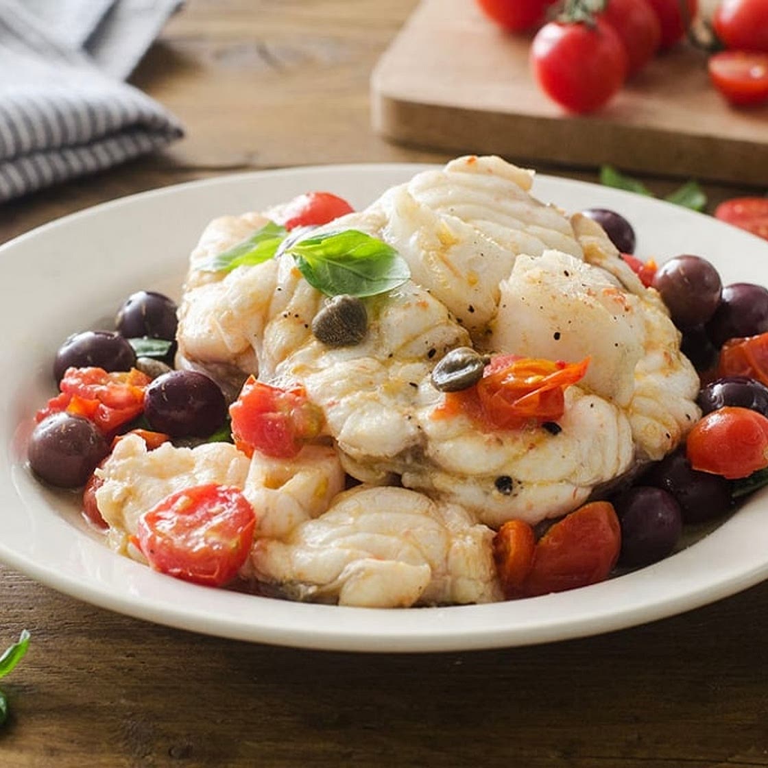 Rana pescatrice con pomodorini