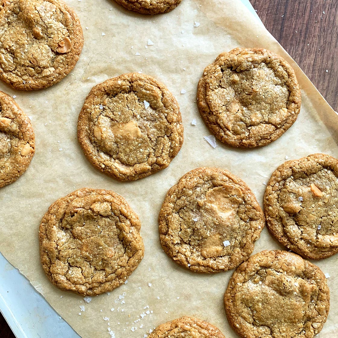 Caramelised white chocolate and macadamia cookies
