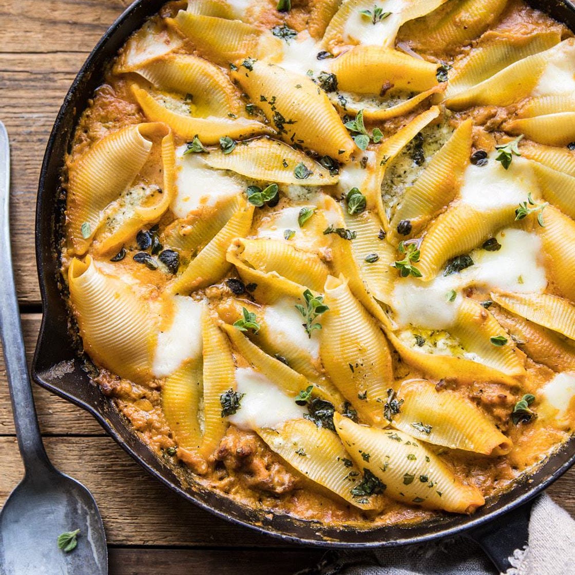 Spicy Pumpkin and Pesto Cheese Stuffed Shells