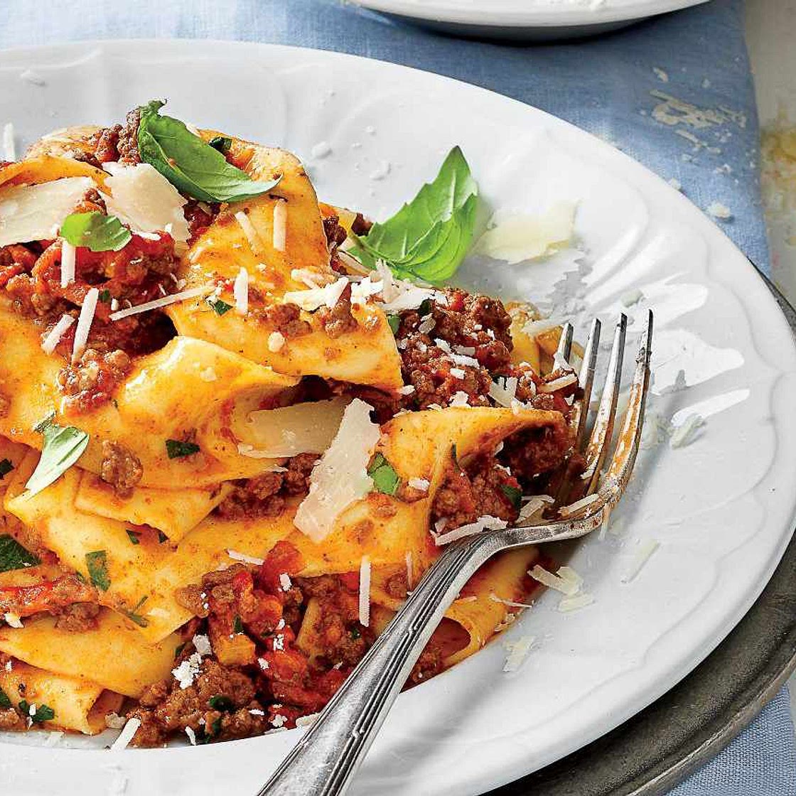 Slow-Cooker Bolognese Sauce over Pappardelle Pasta Recipe