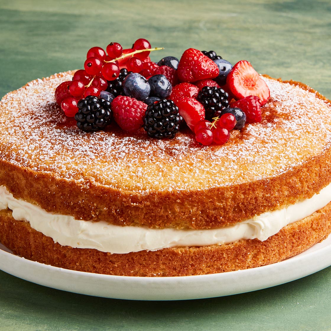 Mascarpone-Filled Cake With Sherried Berries
