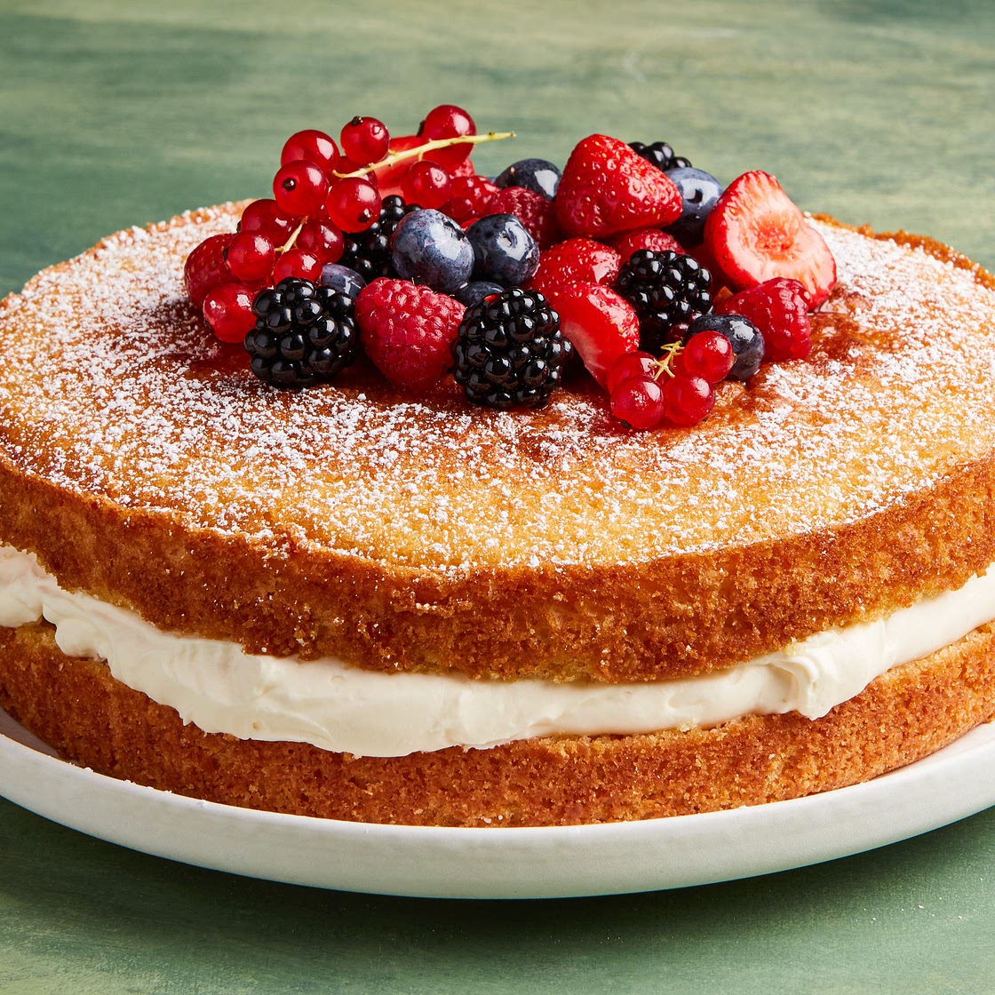 Mascarpone-Filled Cake With Sherried Berries