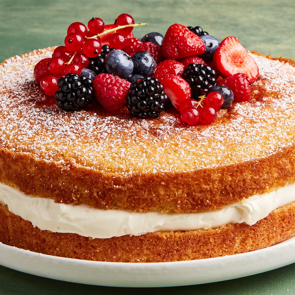Mascarpone-Filled Cake With Sherried Berries