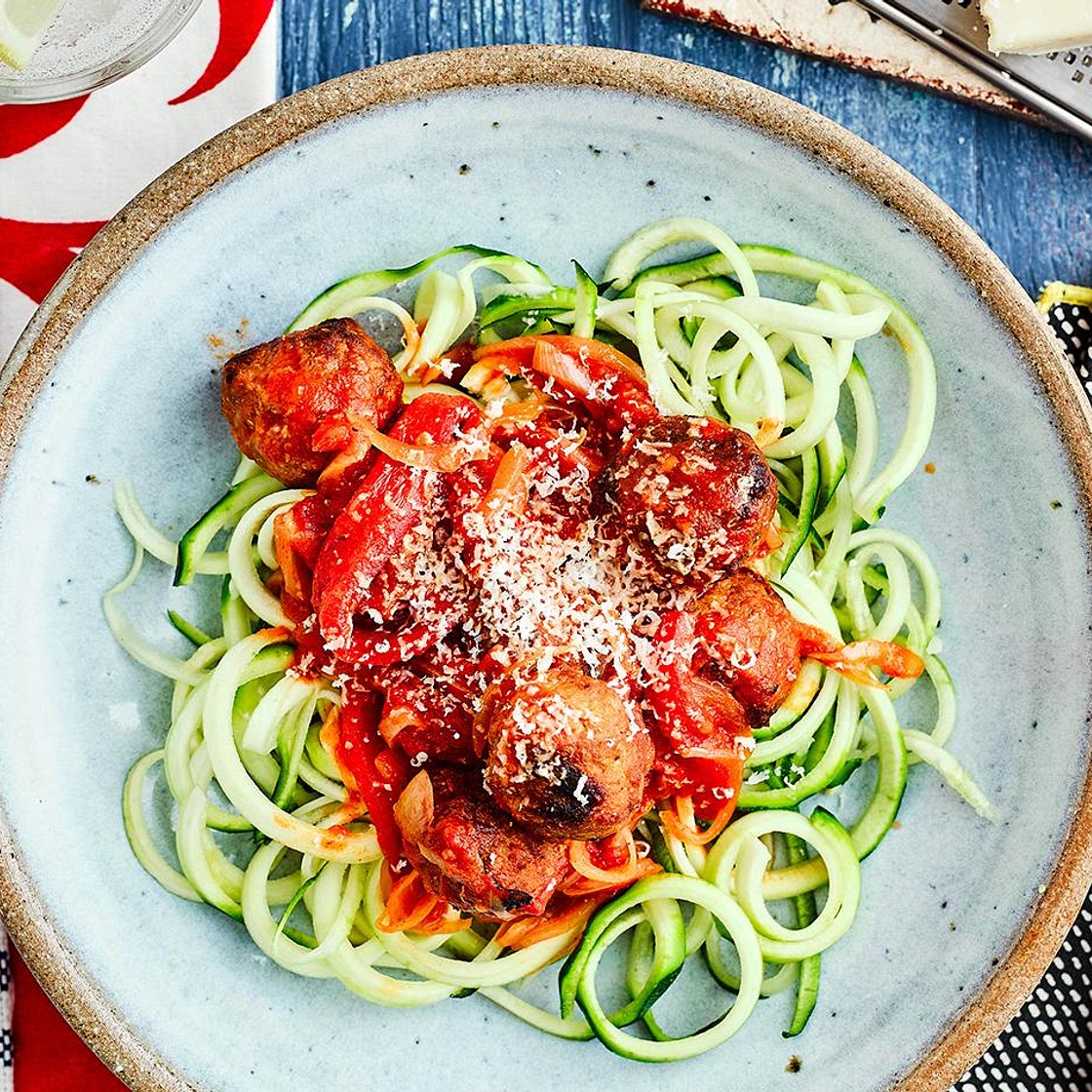 Smoky pork meatballs with courgetti